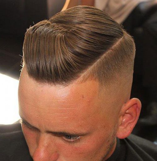Angled Comb Over Fade with Hard Part