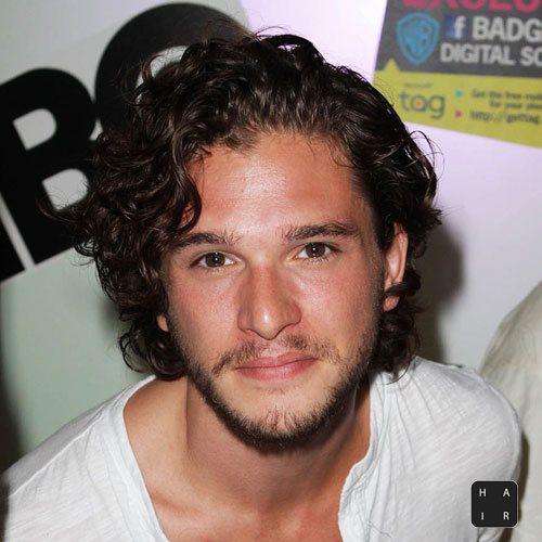 Kit Harington Hair-Thick Flowing-Curly Hair with Beard-mens hairstyles