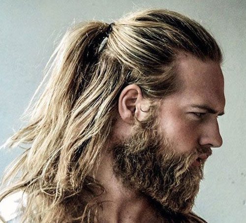 Ponytail With Full Beard 