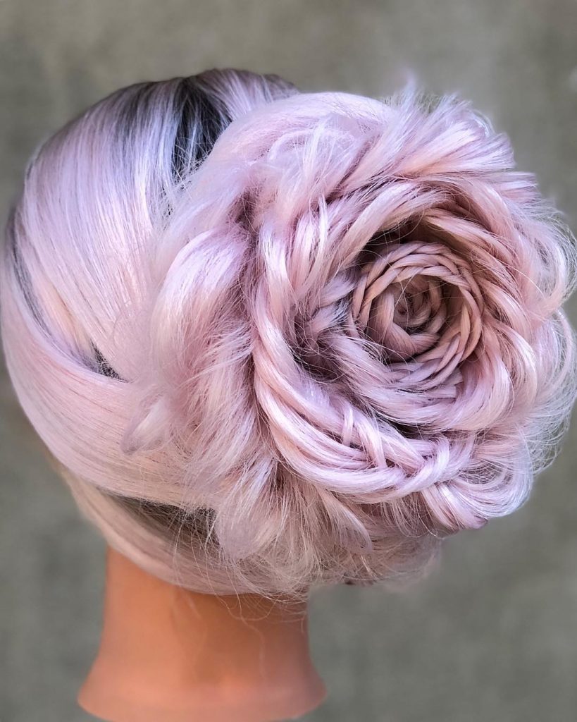 Bold rose braid with bright flowers
