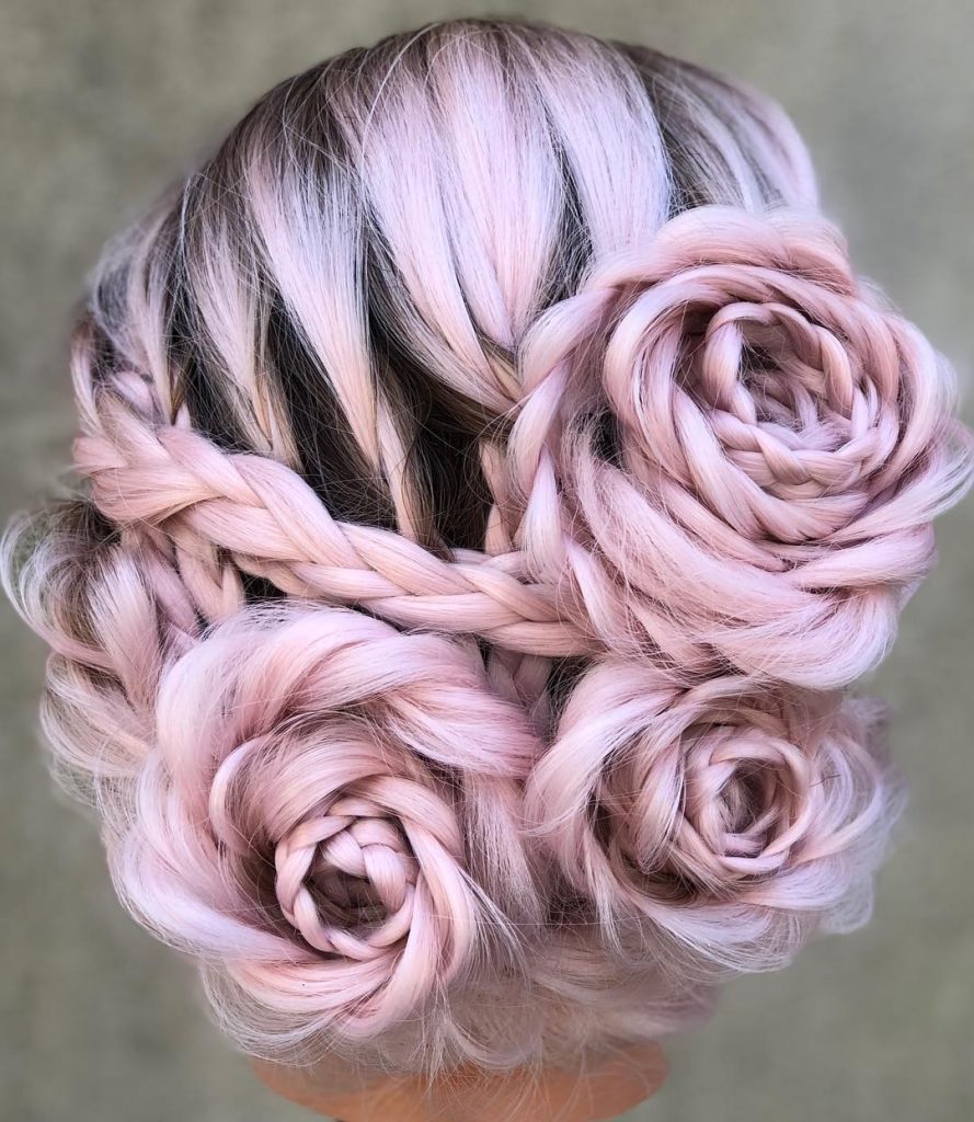 Textured rose braid with loose tendrils

