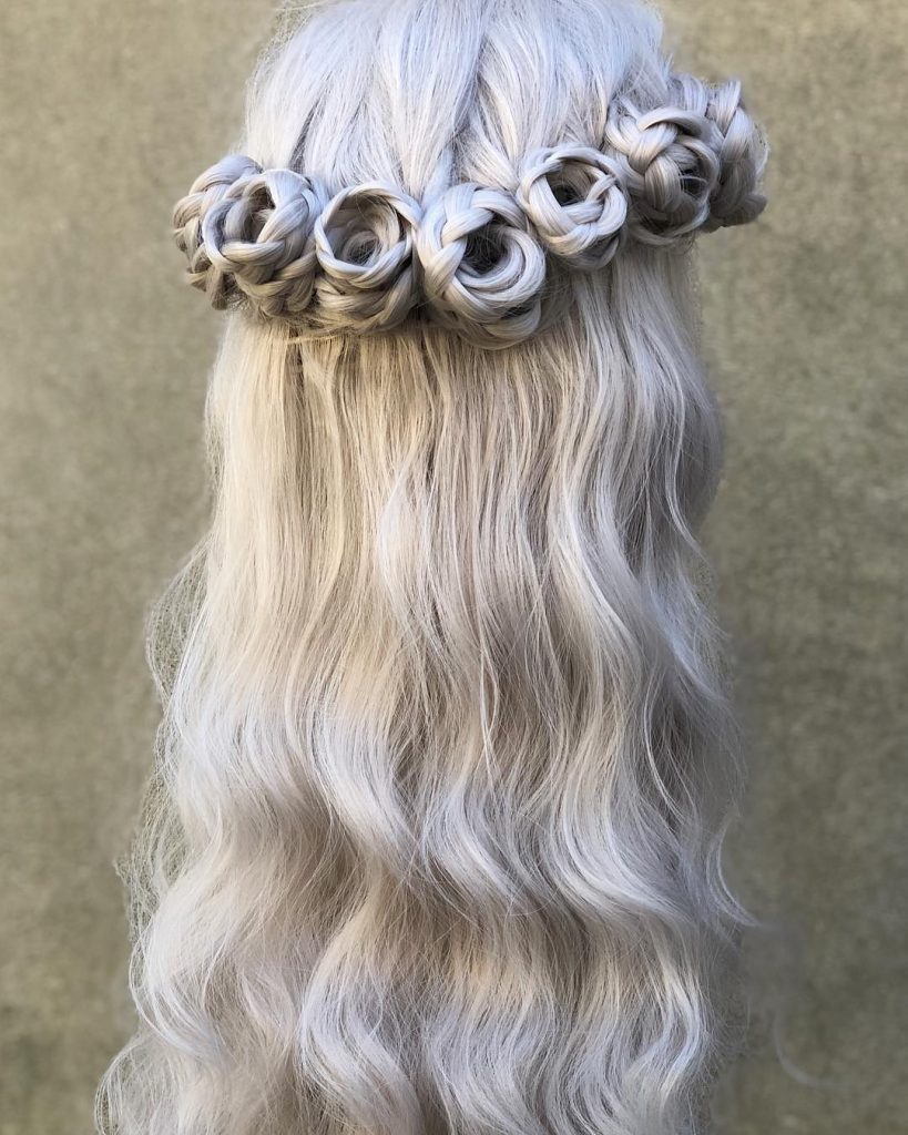 Rose braid with small white flowers