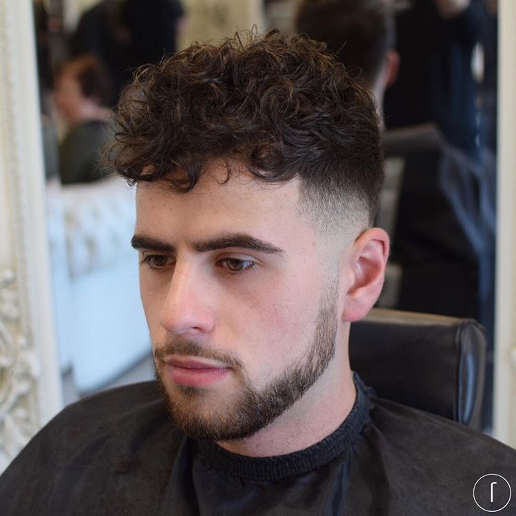 Curly Hair And Mid Bald Fade